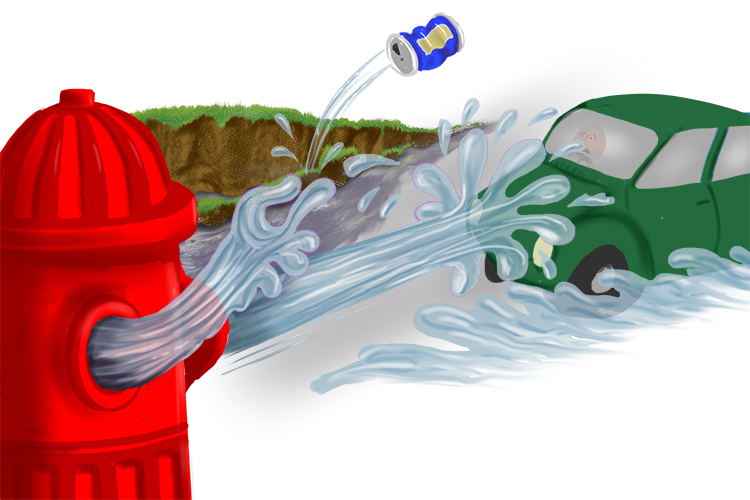 The water hydrant used a flicking  action (hydraulic action) to move objects using water.